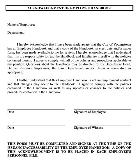Create an employee handbook acknowledgement .